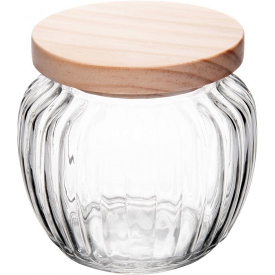 Pote Mantimentos 600 ML 10,5cm de Altura em Vidro Com Tampa De Pinus